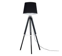 MiniSun | Modern Black Wood and Silver Chrome Floor Lamp with a Black Tapered Light Shade | Floor Lamps & Torchieres, Home Décor & Improvement Essential
