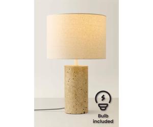 Valuelights Cloe Marble Effect Natural Table Lamp With Drum Shade And Led Bulb In Cream Cream
