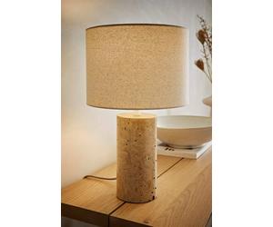 Valuelights Cloe Marble Effect Natural Table Lamp With Drum Shade In Cream Cream