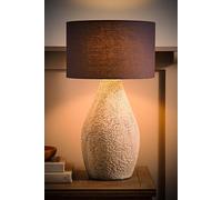 ValueLights Colin Grey Drum Shade Grey Speckled Hand Finished Ceramic Table Lamp with Bulb in Natural ValueLights Natural