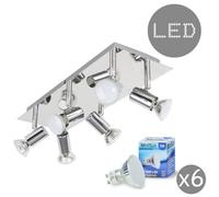 Valuelights Consul Silver Ceiling Bar Spotlight Includes 6 X Gu10 Led Warm White 3000K Bulbs