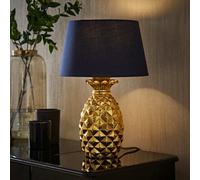 Valuelights Contemporary Pineapple Design Gold Effect Table Lamp With Navy Blue Shade