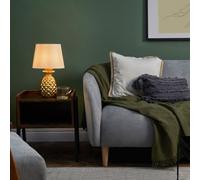 Valuelights Contemporary Pineapple Design Table Lamp In Gold Effect Finish With Beige Shade Led Golfball Bulbs 3000K Warm White