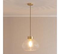 ValueLights Corinne Twill Clear Glass Brushed Gold Capped Ceiling Pendant Light with Bulb ValueLights Clear