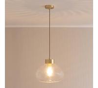 Valuelights Corinne Twill Clear Glass Brushed Gold Capped Ceiling Pendant Light With Bulb Clear