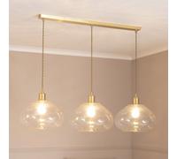 Corinne Twill Glass 3 Drop Brushed Gold Diner Ceiling Pendant Light with Bulbs ValueLights Clear One Size