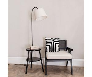 Valuelights Crowther Dark Wood Tripod Storage Floor Lamp With Shelves And Shade