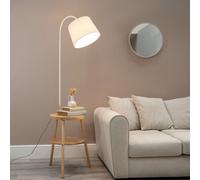 ValueLights | Light Wood Tripod Storage Floor Lamp with Shelves and Fabric Lampshade Living Room Side Table | Floor Lamps & Home Improvements Essential