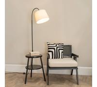 ValueLights | Dark Wood Tripod Storage Floor Lamp with Shelves and Fabric Lampshade Living Room Side Table - LED Bulb Included | Floor Lamps & Home Improvements Essential