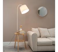 ValueLights | Light Wood Tripod Storage Floor Lamp with Shelves and Fabric Lampshade Living Room Side Table | Floor Lamps & Home Improvements Essential
