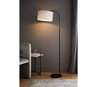 Modern Designer Style Black Curved Stem Floor Lamp with a Grey Drum Shade