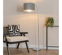 Valuelights Curva Chrome Arched Floor Lamp With Grey Velvet And Chrome Inner Lamp Shade
