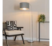 ValueLights Curva Chrome Arched LED Floor Lamp with Grey and Chrome Velvet Lamp Shade - Size: 150 x 35 x 56cm - Silver - Wilko