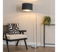 ValueLights Curva Chrome Floor Lamp with Black & Chrome Shade & Bulb