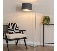 ValueLights Curva Chrome Floor Lamp with Charcoal & Chrome Shade & Bulb