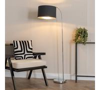 Valuelights Curva Chrome Arched Floor Lamp With Black And Metallic Chrome Inner Drum Lamp Shade