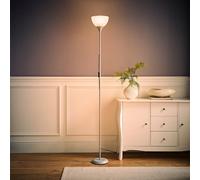 MiniSun | Modern Silver Uplighter Floor Lamp with a White Shade | Floor Lamps & Torchieres, Home Décor & Improvement Essential | Includes 6W LED Bulb [3000K Warm White]
