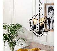 Valuelights Dalton Satin Black 3 Way Atom Design Ceiling Light Fitting - Led Filament Amber Tinted Bulbs In Warm White