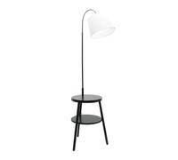 ValueLights | Dark Wood Tripod Storage Floor Lamp with Shelves and Fabric Lampshade Living Room Side Table - LED Bulb Included | Floor Lamps & Home Improvements Essential