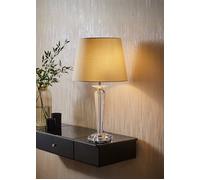 MiniSun | Modern Clear Genuine K9 Crystal Base Table Lamp with a Beige Tapered Shade | Home Décor, Bedside & Desk Lamp