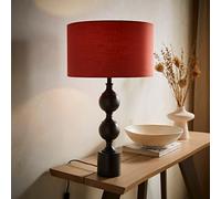 ValueLights Declan Candlestick Metal Ball Table Lamp with Fabric Drum Lamp Shade in Light Red ValueLights Light Red