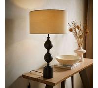 Metal Candlestick Table Lamp with Fabric Shade Natural