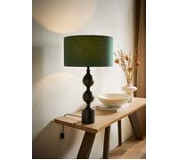 ValueLights Declan Metal Candlestick Table Lamp with Green Drum Shade and Bulb