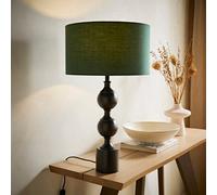 ValueLights Declan Metal Candlestick Table Lamp with Green Drum Shade and Bulb