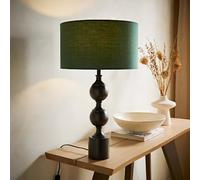 ValueLights Declan Metal Candlestick Table Lamp with Green Drum Shade and Bulb