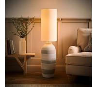 ValueLights | Grey Cement Effect Ceramic Midi Floor Lamp with Natural Cream Cylinder Lampshade Living Room Light | Floor Lamps, Home Décor & Improvement Essential | Included LED Bulb