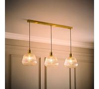 ValueLights Delora Ribbed Glass Shade 3 Drop Diner Ceiling Pendant Light & Bulbs in Gold ValueLights Gold