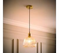 ValueLights Delora Ribbed Bell Glass Shade Single Ceiling Pendant Light & Bulb in Gold ValueLights Gold