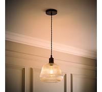ValueLights Delora Ribbed Bell Glass Shade Single Ceiling Pendant Light & Bulb in Black ValueLights Black