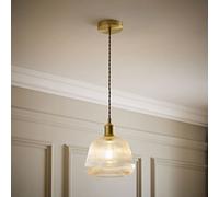 ValueLights | Delora Ribbed Bell Glass Shade Single Brushed Gold Ceiling Light | Mains Wired