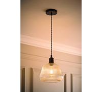 ValueLights Delora Ribbed Bell Glass Shade Single Ceiling Pendant Light & Bulb in Black ValueLights Black