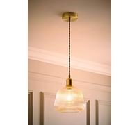 ValueLights Delora Ribbed Bell Glass Shade Single Ceiling Pendant Light & Bulb in Gold ValueLights Gold