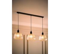 ValueLights Delora Ribbed Glass Shade 3 Drop Diner Ceiling Pendant Light & Bulbs in Black ValueLights Black