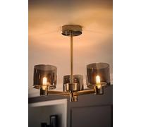 Valuelights Demi Brushed Chrome 3 Arm Smoke Glass Chandelier Ceiling Light & Bulbs In Metallic Silver