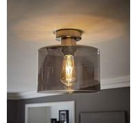 Valuelights Demi Brushed Chrome And Smoked Glass Flush Ceiling Light