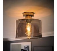 Valuelights Demi Brushed Chrome And Smoked Glass Flush Ceiling Light And Bulb