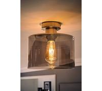 ValueLights Demi Brushed Chrome with Smoked Glass Flush Ceiling Light with Bulb in Metallic Silver ValueLights Metallic Silver