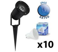 Valuelights Derwent Pack Of 10 - Ground Spike/wall Mount Ip65 Rated Outdoor Lights In Black Finish With Led Bulbs