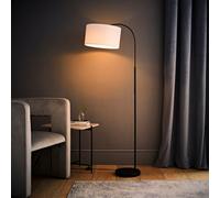 Valuelights Designer Style Black Curved Stem Floor Lamp With White Cylinder Shade - Includes 6W Led Gls Bulb 3000K Warm White