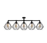 MiniSun | Industrial Steampunk Style 5 Way Satin Black Pipework Bar Ceiling Light with Black Basket Cage Shades | Pendant Lights, Home Décor Essential | Includes Bulb [2700K Warm White] | Mains Wired