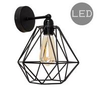 MiniSun | Industrial Steampunk Satin Black Pipework Single Wall Light with a Basket Cage Black Metal Shade | Outdoor Wall Lights, Home Décor & Improvement Essential | Includes Bulb [2700K Warm White]