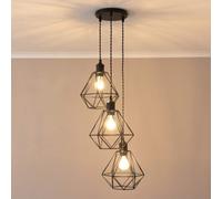 Valuelights Diablo Geometric 3 Drop Cluster Matte Black Ceiling Pendant Light With Bulbs
