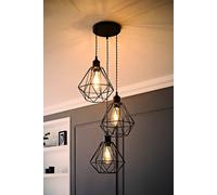 Diablo Geometric 3 Drop Cluster Matte Black Ceiling Pendant Light with Bulbs ValueLights Black One Size