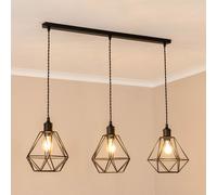 Diablo Geometric Shade 3 Drop Bar Black Diner Ceiling Pendant Light ValueLights Black One Size
