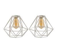 Valuelights Diablo Pair Of Geometric White Metal Basket Cage Ceiling Light Shades And Bulbs (D)21Cm