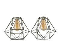 Valuelights Diablo Pair Of Retro Style Grey Metal Basket Cage Ceiling Light Shades And Bulbs (D)21Cm